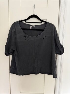 H&M Washed Charcoal Short Sleeve Distressed Tee